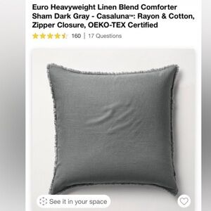 Casaluna Dark Gray Linen blend oversized 26x26 (*see notes) euro Pillow cover
